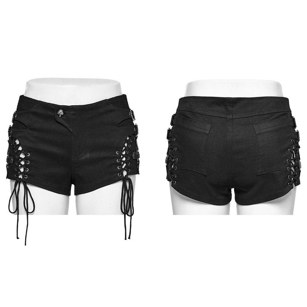 Low-Waist Gothic Women's Shorts with Side Lacing