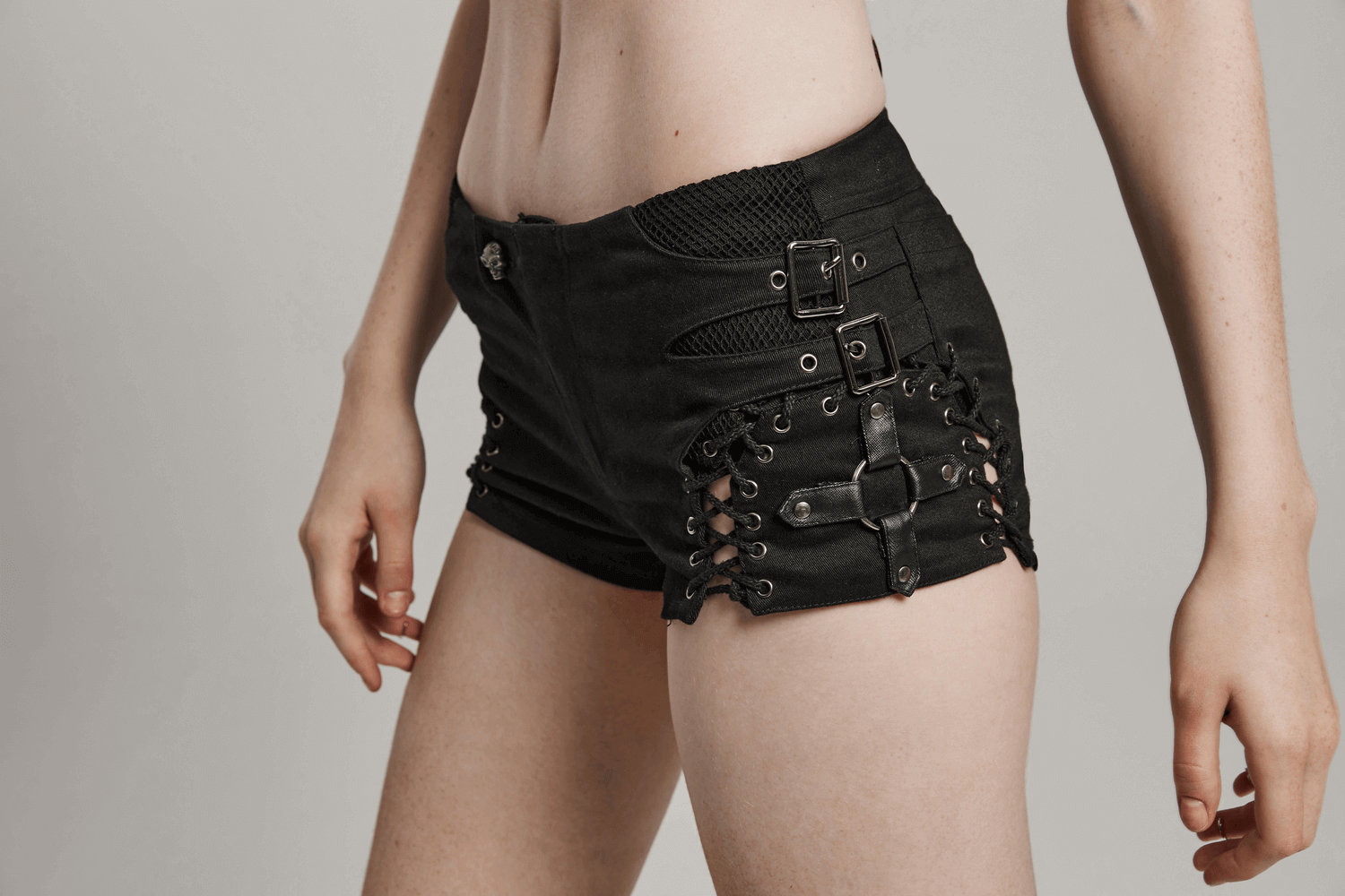 Low-Waist Gothic Women's Shorts with Side Lacing