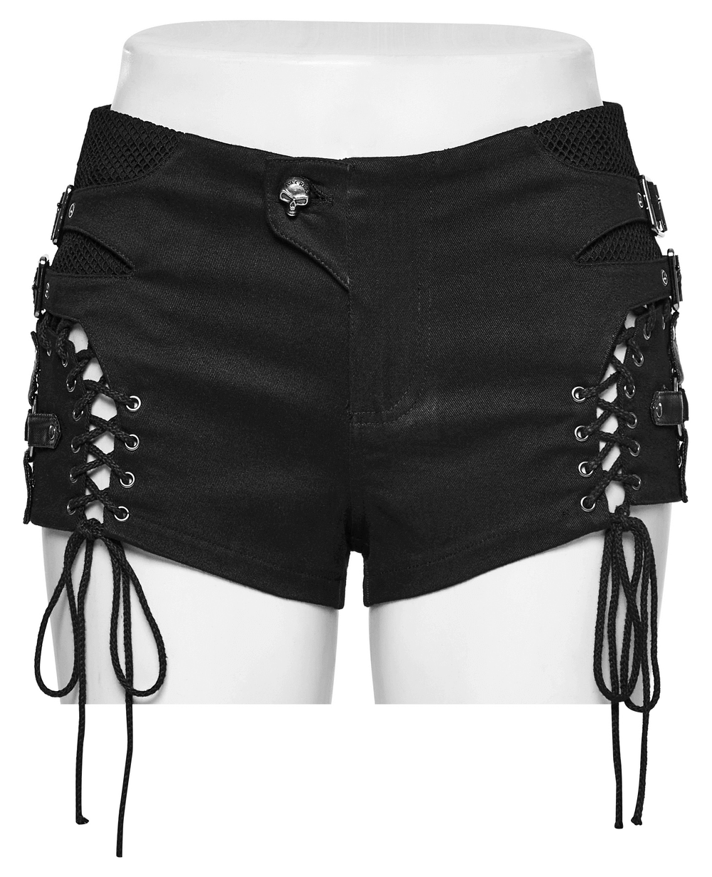 Low-Waist Gothic Women's Shorts with Side Lacing