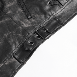 Male Black Faux Leather Vest with Zipper Closure