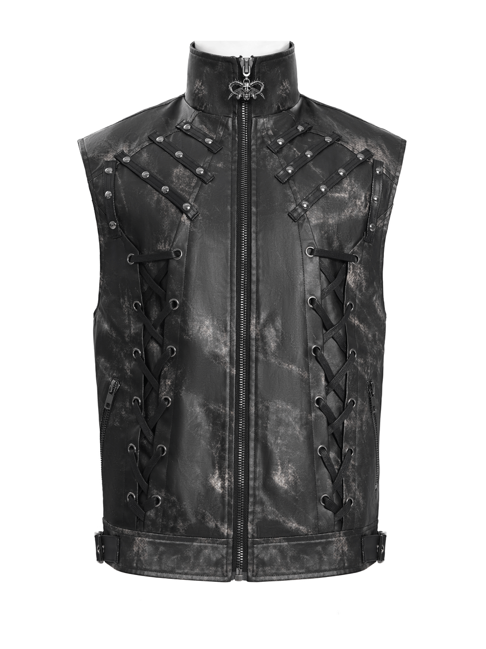 Male Black Faux Leather Vest with Zipper Closure