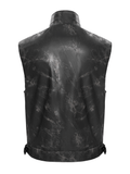 Male Black Faux Leather Vest with Zipper Closure