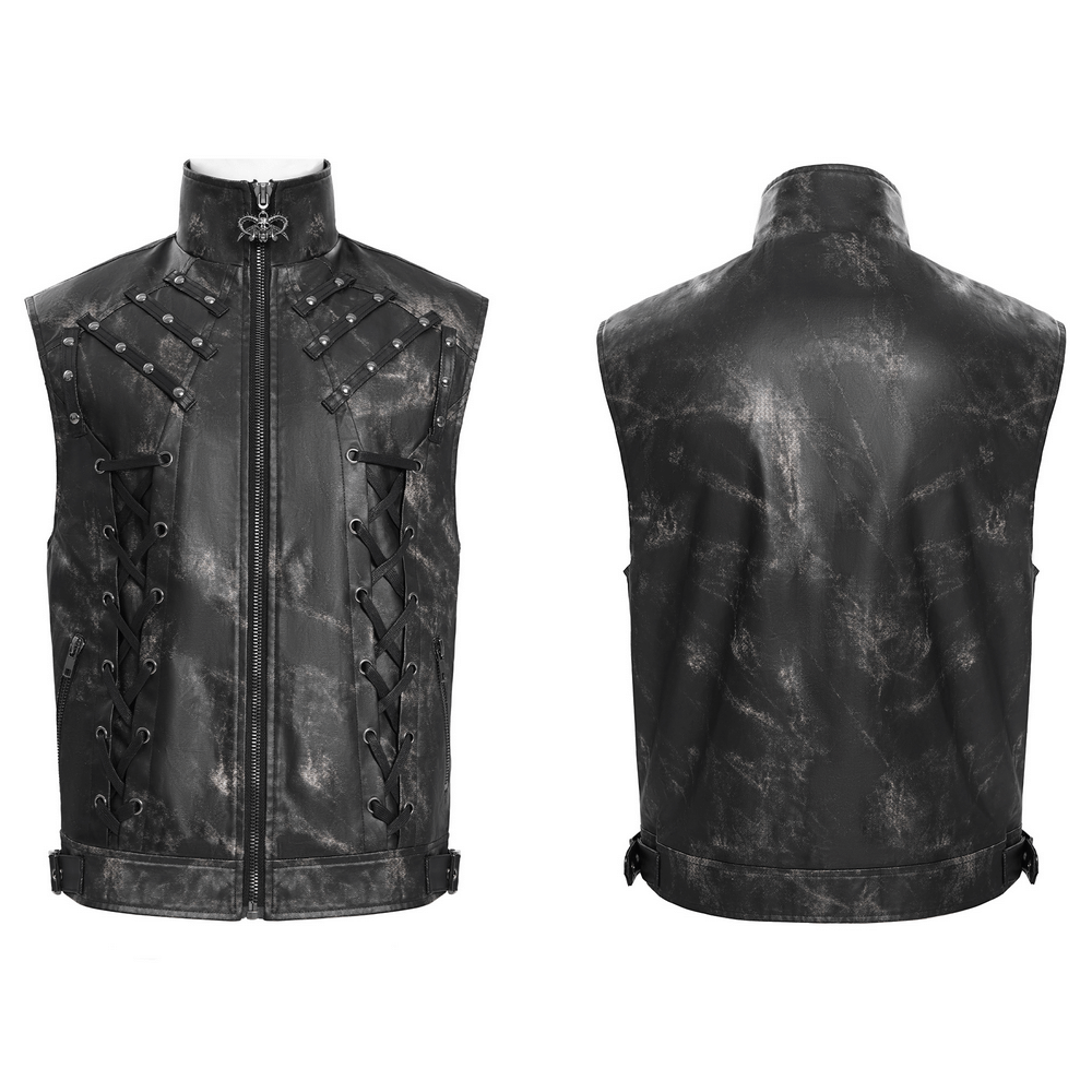 Male Black Faux Leather Vest with Zipper Closure