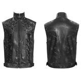 Male Black Faux Leather Vest with Zipper Closure