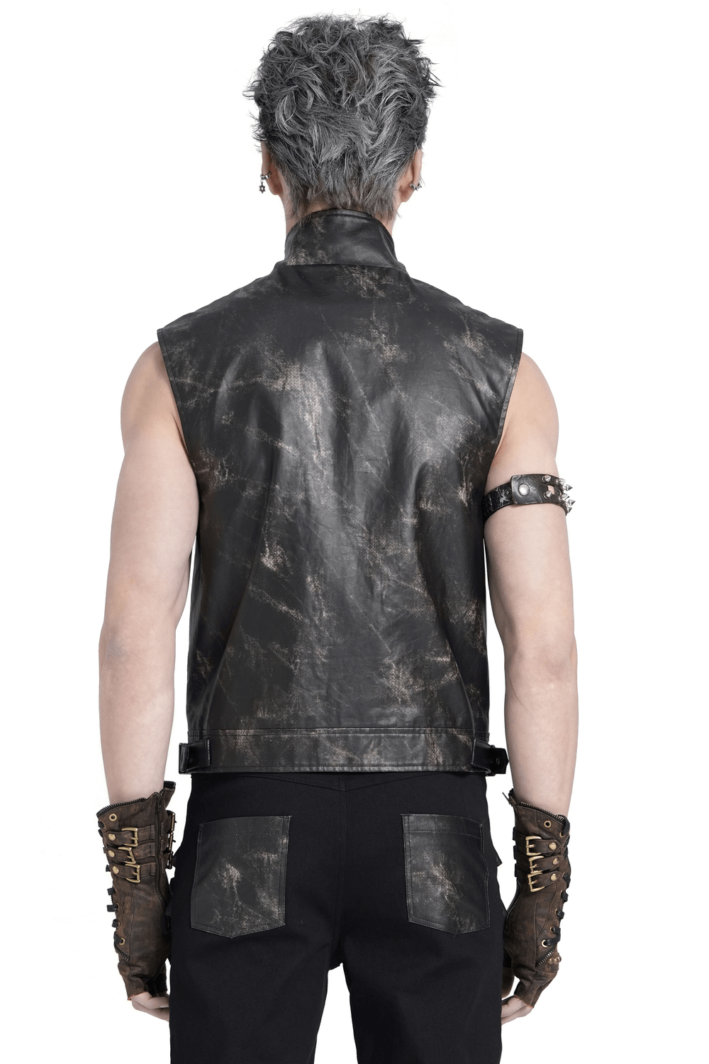Male Black Faux Leather Vest with Zipper Closure