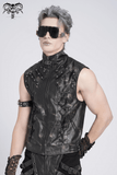 Male Black Faux Leather Vest with Zipper Closure