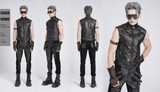 Male Black Faux Leather Vest with Zipper Closure