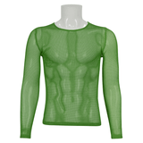 Male Soft Stretchy Transparent Tops: Green Long Sleeve Top
