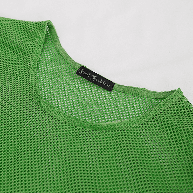 Male Soft Stretchy Transparent Tops: Green Long Sleeve Top