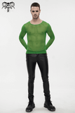 Male Soft Stretchy Transparent Tops: Green Long Sleeve Top