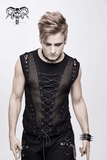 Men's Black Cotton Tank Top with Drawstring and Mesh