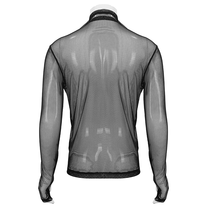 Men's Gothic Slim Fit Net Long Sleeve Top / Punk Black Mesh