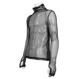 Men's Gothic Slim Fit Net Long Sleeve Top / Punk Black Mesh