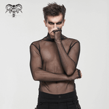 Men's Gothic Slim Fit Net Long Sleeve Top / Punk Black Mesh