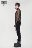 Men's Gothic Slim Fit Net Long Sleeve Top / Punk Black Mesh