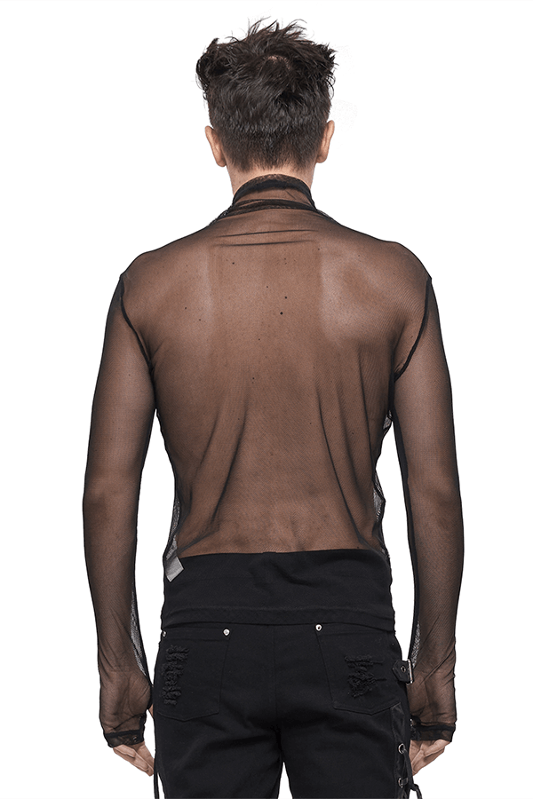 Men's Gothic Slim Fit Net Long Sleeve Top / Punk Black Mesh