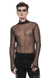 Men's Gothic Slim Fit Net Long Sleeve Top / Punk Black Mesh