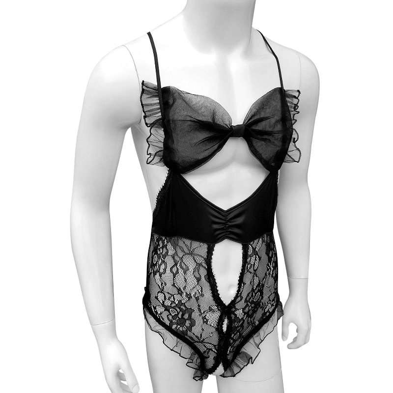 Men's Lace Lingerie Set / Erotic Sleepwear with Open Crotch / Sexy See-Through Bodysuit - EVE's SECRETS