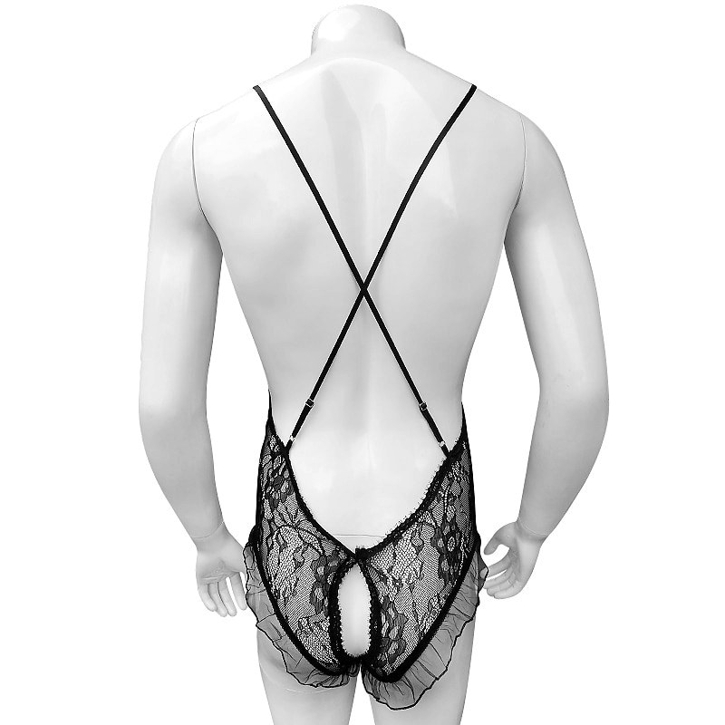 Men's Lace Lingerie Set / Erotic Sleepwear with Open Crotch / Sexy See-Through Bodysuit - EVE's SECRETS