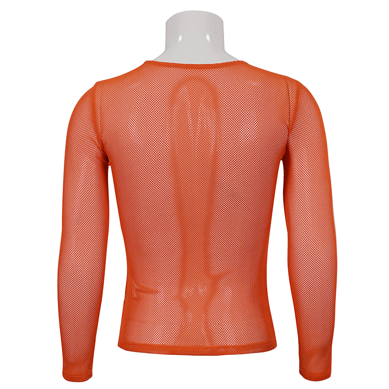 Men's Long Sleeves Mesh Top: Stylish Orange Transparency