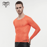 Men's Long Sleeves Mesh Top: Stylish Orange Transparency