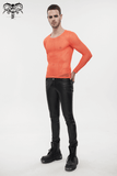 Men's Long Sleeves Mesh Top: Stylish Orange Transparency