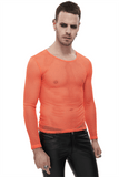 Men's Long Sleeves Mesh Top: Stylish Orange Transparency