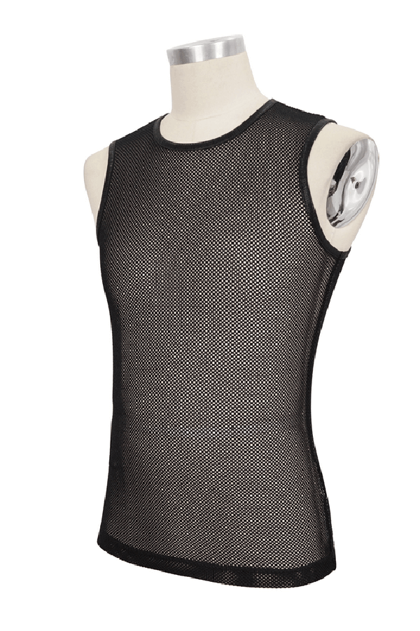 Men's Mesh Tank Top / Black Sleeveless Top with Round Neck