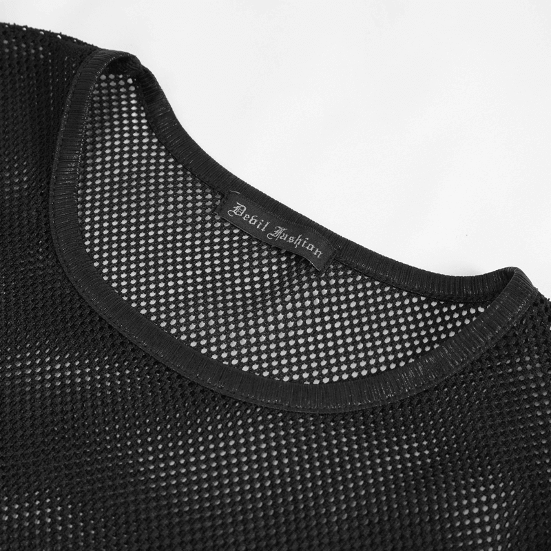 Men's Mesh Tank Top / Black Sleeveless Top with Round Neck