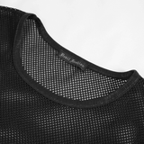 Men's Mesh Tank Top / Black Sleeveless Top with Round Neck