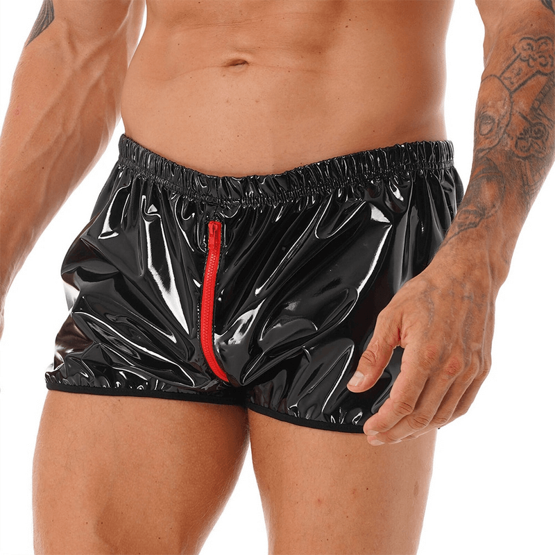 Men's Pole Dance Clubwear Rave Shorts / Elastic Waistband Wet Look Zipper Crotch Short Pants - EVE's SECRETS