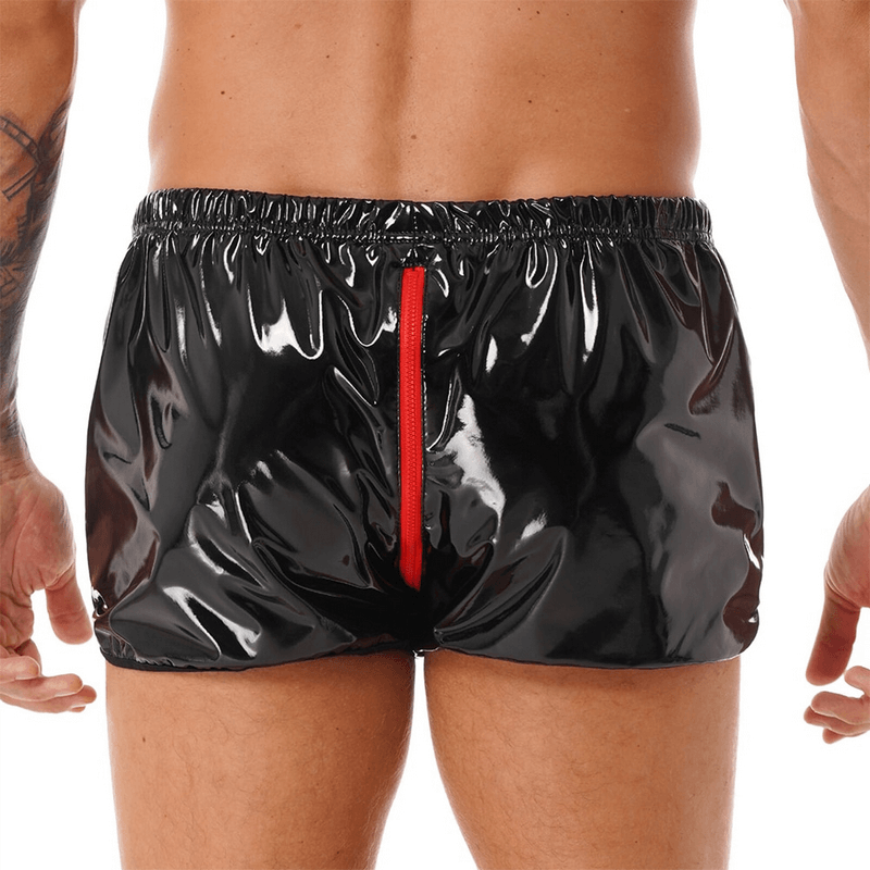 Men's Pole Dance Clubwear Rave Shorts / Elastic Waistband Wet Look Zipper Crotch Short Pants - EVE's SECRETS