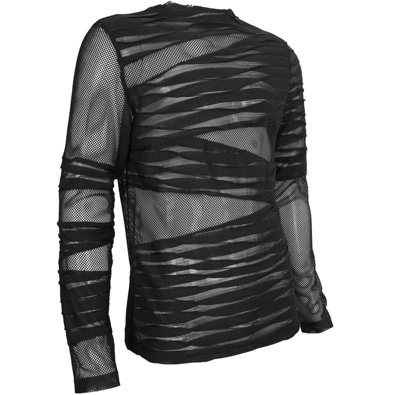 Men's Punk Transparent Striped Top / Black Long Sleeve