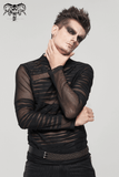 Men's Punk Transparent Striped Top / Black Long Sleeve