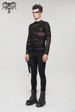 Men's Punk Transparent Striped Top / Black Long Sleeve