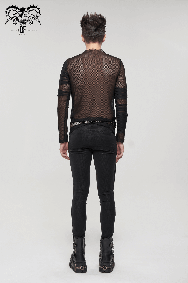 Men's Punk Transparent Striped Top / Black Long Sleeve