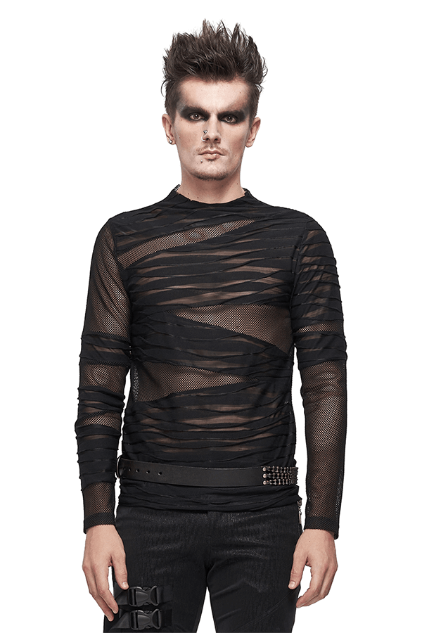 Men's Punk Transparent Striped Top / Black Long Sleeve
