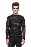 Men's Punk Transparent Striped Top / Black Long Sleeve