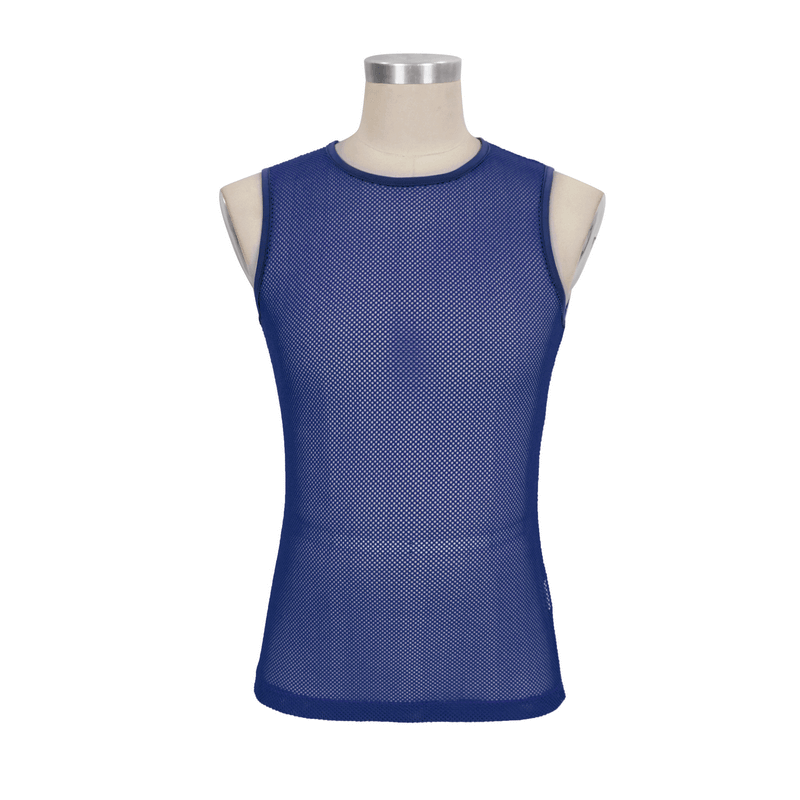 Men's Sleeveless Mesh Tank Top: Punk Round Neck Blue Top