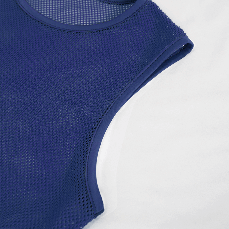 Men's Sleeveless Mesh Tank Top: Punk Round Neck Blue Top