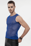 Men's Sleeveless Mesh Tank Top: Punk Round Neck Blue Top