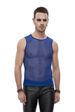 Men's Sleeveless Mesh Tank Top: Punk Round Neck Blue Top