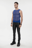 Men's Sleeveless Mesh Tank Top: Punk Round Neck Blue Top