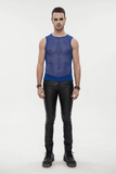 Men's Sleeveless Mesh Tank Top: Punk Round Neck Blue Top