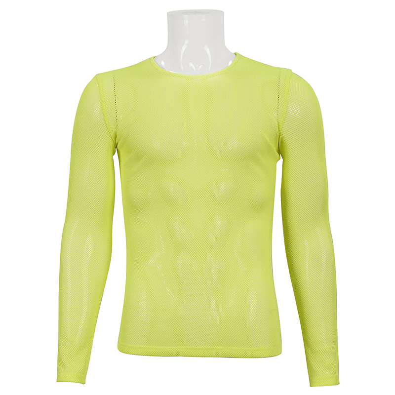 Men's Soft Stretchy Yellow Mesh Top: Stylish Long Sleeve