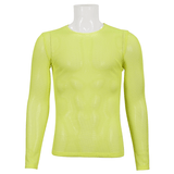 Men's Soft Stretchy Yellow Mesh Top: Stylish Long Sleeve