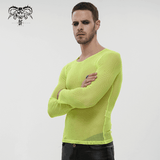 Men's Soft Stretchy Yellow Mesh Top: Stylish Long Sleeve