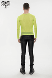 Men's Soft Stretchy Yellow Mesh Top: Stylish Long Sleeve
