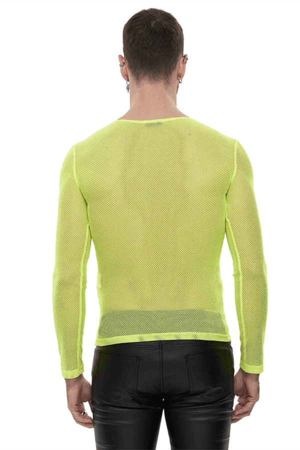 Men's Soft Stretchy Yellow Mesh Top: Stylish Long Sleeve
