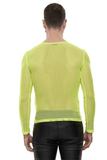 Men's Soft Stretchy Yellow Mesh Top: Stylish Long Sleeve